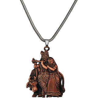                       M Men Style  Shri Radha Krishna Idol With Cow With Snake Chain Copper  Zinc  Metal Pendant Necklace                                              