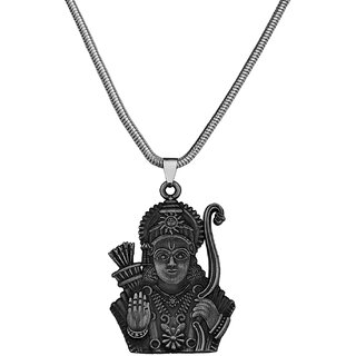                       M Men Style  God Shree Ram Snake Chain  Grey  Zinc And Metal Pendant Necklace  For Men And women                                              