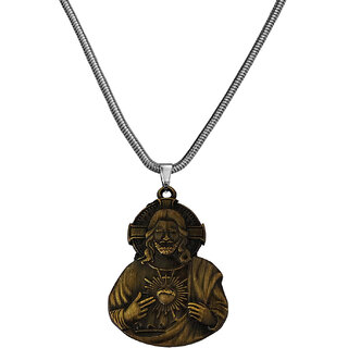                       M Men Style Christian Christ Cross Jesus  Snake Chain Bronze  Zinc  Metal Pendant Necklace For Men                                              