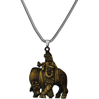                       M Men Style  Lord Krishna with Cow Idol Snake Chain Bronze  Zinc  Metal Pendant Necklace For Men                                              