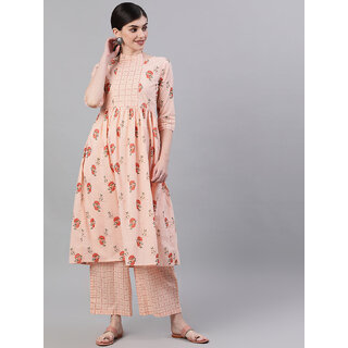 Black 3/4Th Sleeve Cotton Kurta And Palazzo With Beige Printed Dupatta main image 0