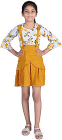 Kid Kupboard Girls White Top and Yellow Skirt Cotton, Full-Sleeves, Round Neck