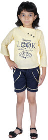 Kid Kupboard Girls Top Light Yellow, Cotton, Full-Sleeves, Round Neck