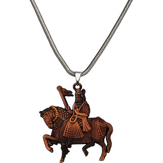                       M Men Style Chattrapati Shivaji Maharaj Snake Chain Copper  Zinc And Metal Pendant Necklace For Men                                              
