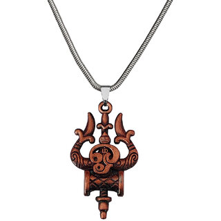                       M Men Style Lord Shiv Trishul Damaru Tamil Om Snake Chain Copper  Metal Pendant Necklace For Men                                              