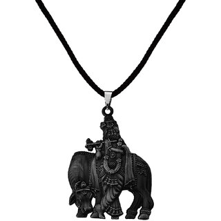                       M Men Style  Lord Krishna with Cow Idol With Cotten Dori  Grey   Metal Pendant Necklace                                              