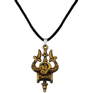                       M Men Style  Lord Shiv Trishul Damaru Tamil Om  With Cotton Dori  Bronze   Metal Pendant Necklace                                              