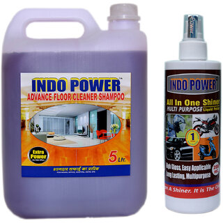                       INDOPOWER ACc123-ADVANCE FLOOR CLEANER SHAMPOO (MOGRA) 5ltr.+ALL IN-ONE MULTI-PURPOSE SHINER 200ml.                                              