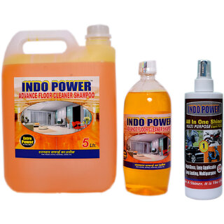                       INDOPOWER ACc126-ADVANCE FLOOR CLEANER SHAMPOO LIME (1ltr.+ 5ltr.) COMBO PACK+ALL IN-ONE MULTI-PURPOSE SHINER 200ml.                                              