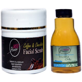                       INDOPOWER ADd218-COFFEE  CHOCOLATE FACIAL SCRUB 100g. + DAILY SHINE  PROTECT HAIR OIL 200ml.                                              