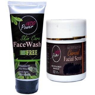                       INDOPOWER ADd191-SKIN CARE FACE WASH  100g. + ACTIVATED CHARCOAL FACIAL SCRUB 100g.                                              