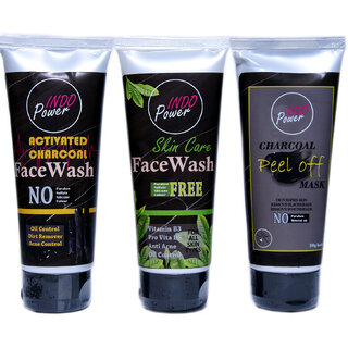                       INDOPOWER ADd195-SKIN CARE FACE WASH  + ACTIVATED CHARCOAL FACEWASH + CHARCOAL PEEL OFF MASK  COMBO PACK (3x100ml.)                                              