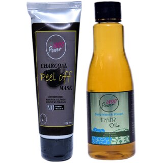                       INDOPOWER ADd227-CHARCOAL PEEL OFF MASK 100g. + DAILY SHINE  PROTECT HAIR OIL 200ml.                                              