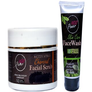                       INDOPOWER ADd274-ACTIVATED CHARCOAL FACIAL SCRUB 100g. + SKIN CARE FACE WASH 100g.                                              