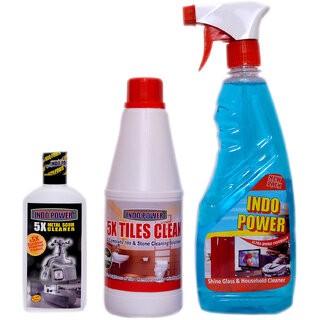                       INDOPOWER ACc43-5X Metal SCUM Cleaner 100ml.+ Tiles Cleaner 500mL.+Glass Cleaner 500ML.                                              