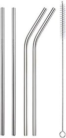 SAVE Stainless Steel Drinking Straws  Set of 5  2 Straight, 2 Bent and 1 Cleaning Brush