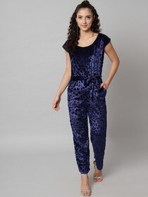 Vivient Blue Printed Velvet jumpsuite