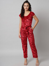 Vivient Pink Printed Velvet Jumpsuite