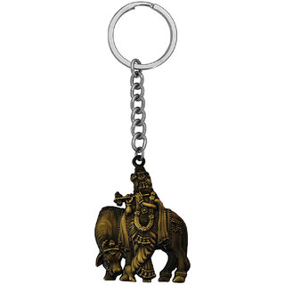                       M Men Style  Lord Krishna with Cow Idol Car Bike Home Office Birthday Gift   Bronze  Zinc And Metal Keychain                                              