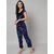 Vivient Blue Printed Velvet jumpsuite