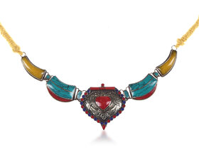Niara Handmade Styled Necklace in Multicolored Stones with Nepali Tribal Art Work