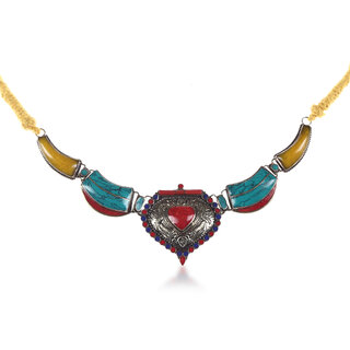                       Niara Handmade Styled Necklace in Multicolored Stones with Nepali Tribal Art Work                                              