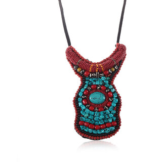                       Niara Tribal Tibitian Bib Necklace In Thread & Beads                                              