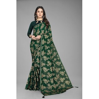                       Green Colour Floral Printed Heavy Georgette Saree                                              
