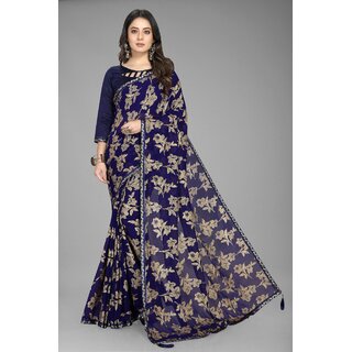 Blue Colour Floral Printed Heavy Georgette Saree Blue Colour Floral Printed Heavy Georgette Saree