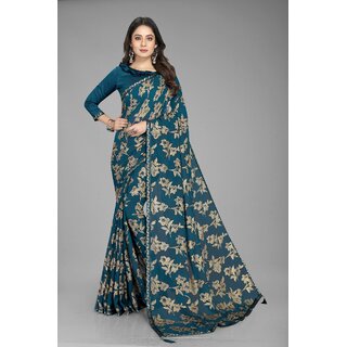                       Green Colour Floral Printed Heavy Georgette Saree                                              
