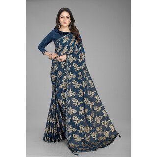 Blue Colour Floral Printed Heavy Georgette Saree Blue Colour Floral Printed Heavy Georgette Saree