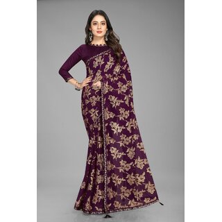 Wine Colour Floral Printed Heavy Georgette Saree Wine Colour Floral Printed Heavy Georgette Saree