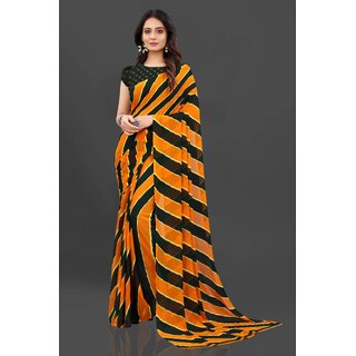 Orange Colour Stripped Pure Georgette Printed Saree With Blouse Piece Orange Colour Stripped Pure Georgette Printed Saree With Blouse Piece
