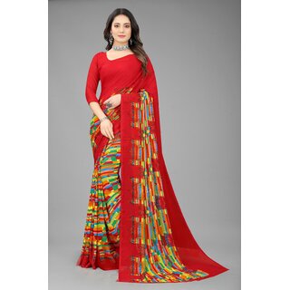                       Red Colour Pure Georgette Printed Saree With Blouse Piece                                              