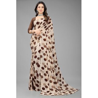                       Coffee Colour Pure Georgette Printed Saree With Blouse Piece                                              