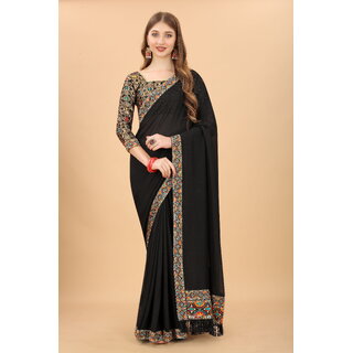                       Black Colour Vichitra Silk Embroidried Sarees                                              