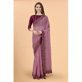                       Wine Colour Simar Silk Embroideried Saree With Lace With Jacqard Blouse                                              