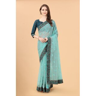 Sky Blue Colour Simar Silk Embroideried Saree With Lace Sky Blue Colour Simar Silk Embroideried Saree With Lace