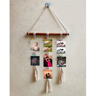                       HD TRENDZ Wood Hanging Photo Display Macrame Stick With 3 Line Wall Hanging Pictures Organizer Cards Holder Frame Collag                                              