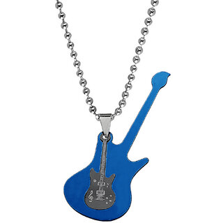                       M Men Style Rock Star Guitar Musical Music Treble Clef  Note Sysmbol  Grey  Blue Metal Pendant                                              