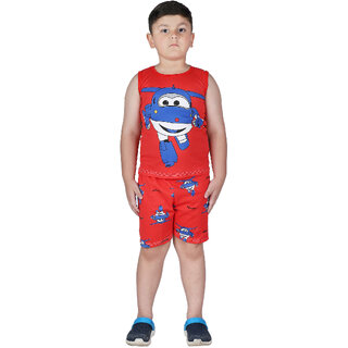                      Kid Kupboard  Boys  T-Shirt and Short  Pure Cotton  Red  Sleeveless  Pack of 1                                              