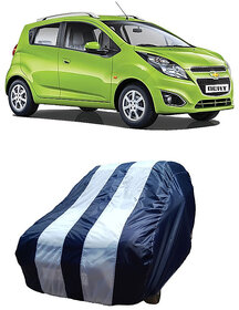 ATBROTHERS Water Resistant Car Cover compatible for Chevrolet Beat with Triple Threads Stitches in White and Blue