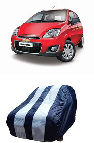 ATBROTHERS Water Resistant Car Cover compatible for Chevrolet Spark with Triple Threads Stitches in White and Blue