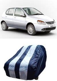 ATBROTHERS Water Resistant Car Cover compatible for Tata Indica with Triple Threads Stitches in White and Blue