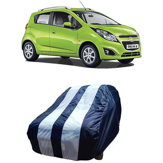 ATBROTHERS Water Resistant Car Cover compatible for Chevrolet Beat with Triple Threads Stitches in White and Blue