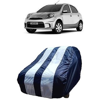 ATBROTHERS Water Resistant Car Cover compatible for Nissan Micra Active with Triple Threads Stitches in White and Blue