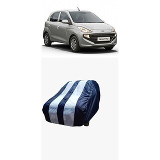 ATBROTHERS Water Resistant Car Cover compatible for Hyundai Santro with Triple Threads Stitches in White and Blue