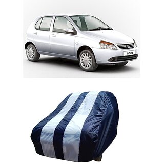 ATBROTHERS Water Resistant Car Cover compatible for Tata Indica Vista with Triple Threads Stitches in White and Blue