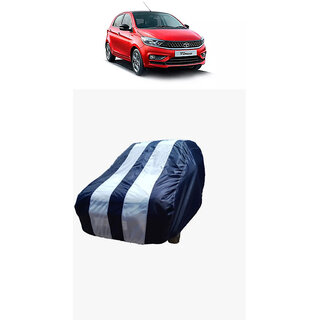 ATBROTHERS Water Resistant Car Cover compatible for Tata Tiago with Triple Threads Stitches in White and Blue