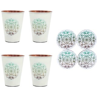                       Divian Premium Special Combo Tea Coaster Set with Meenakari Mandala Lassi Glasses Set of 4 Coaster  4 Printed Glass.                                              